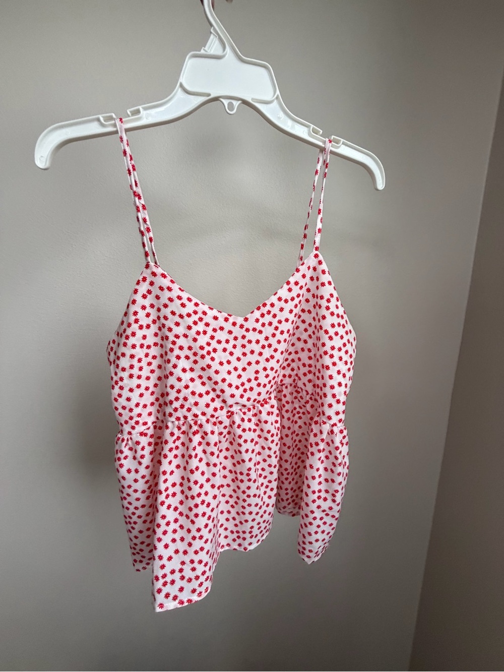Red and White Camisole with Floral Print Peplum